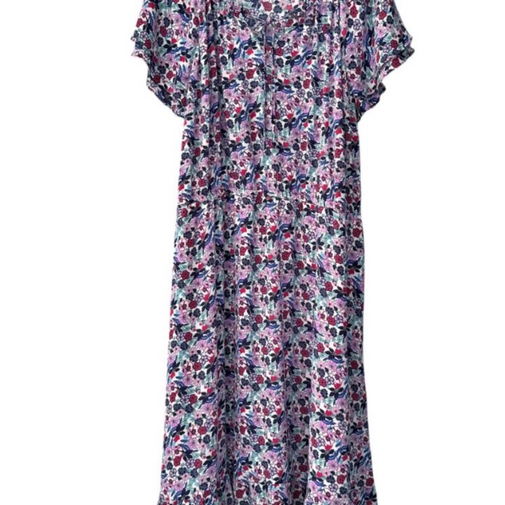 Talbots Floral Gathered Tie Neck Fit & Flare Midi Dress - Picture 6 of 6